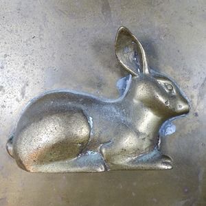 Vintage Solid Brass Bunny Rabbit Two-Demensional Square Plate Decor 8.25" India